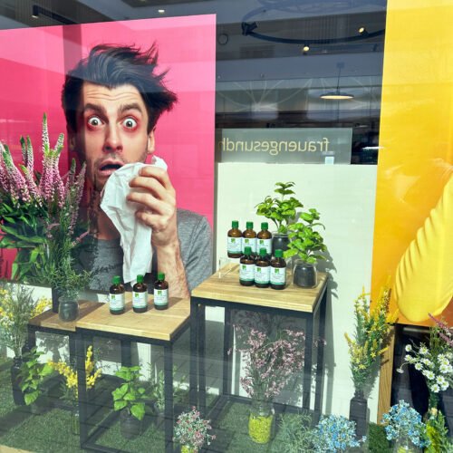 Schaufenstergestaltung Pollenzeit, umgesetzt von ART DEKO Wien