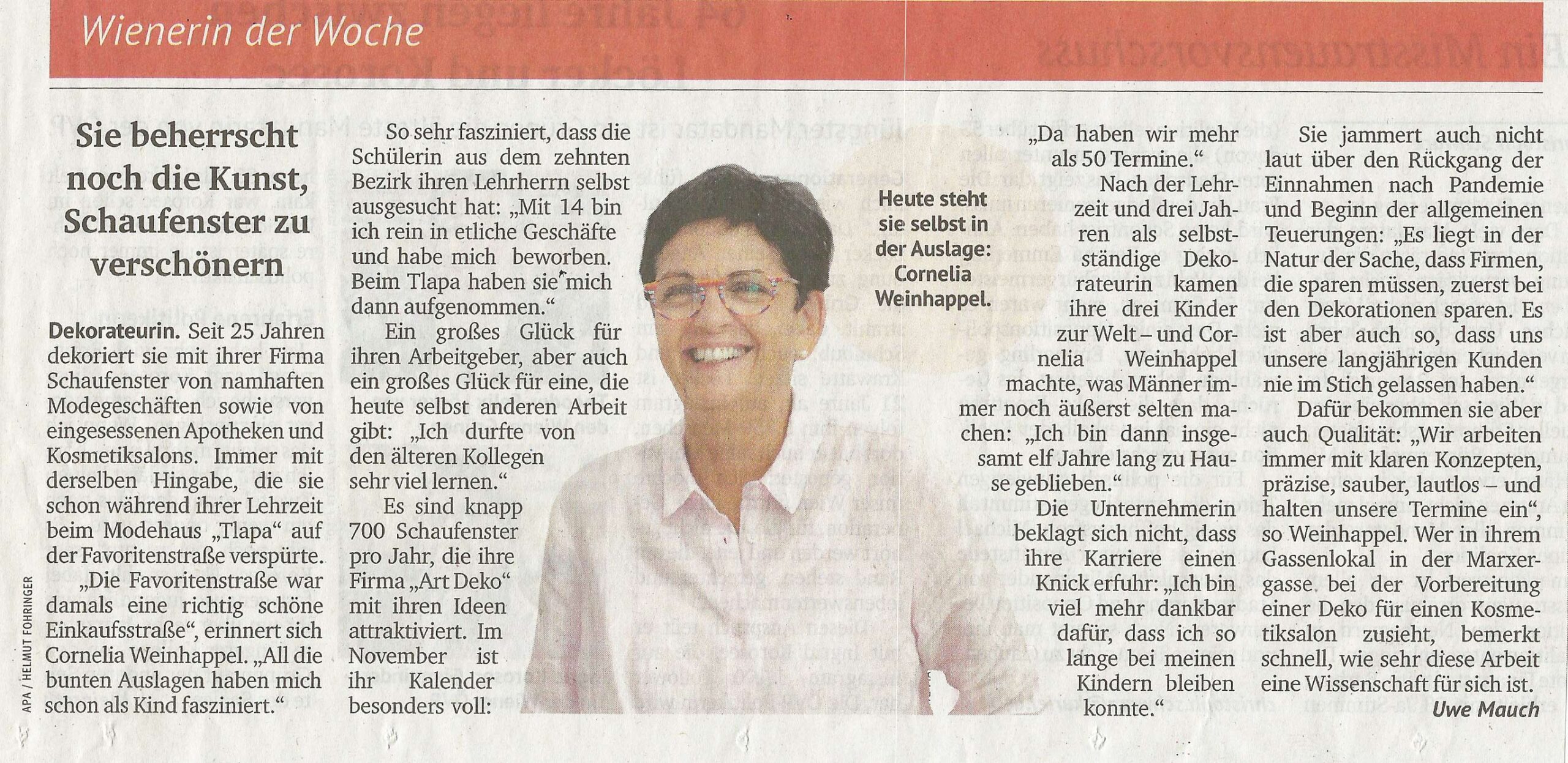 Cornelia Weinhappel, Gründerin von ART DEKO ist "Wienerin der Woche" (Kurier, 11.6.2025)